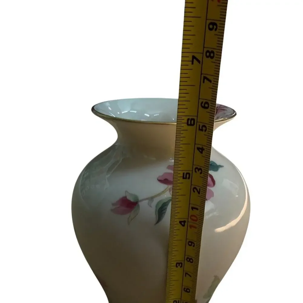 Lenox Vase Barrington Collection 1990s Floral White Pink Green Ceramic 5.75
